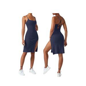 Halara Everyday Split Strap Bodycon Midi Dress Sz Large Womens Navy Blue Chill P